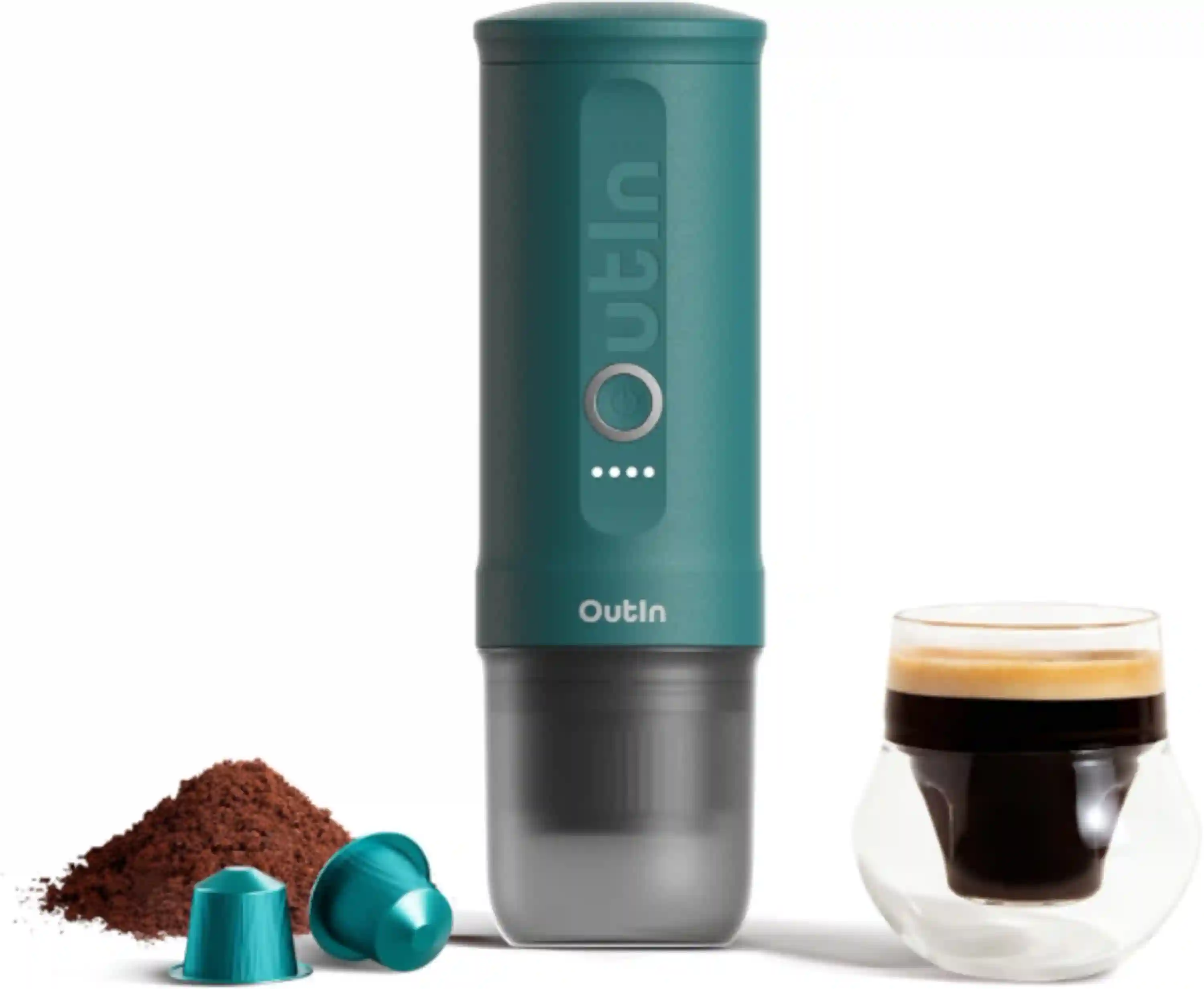 OutIn Nano Portable Electric Espresso Machine Self Heating Travel Coffee Maker Teal