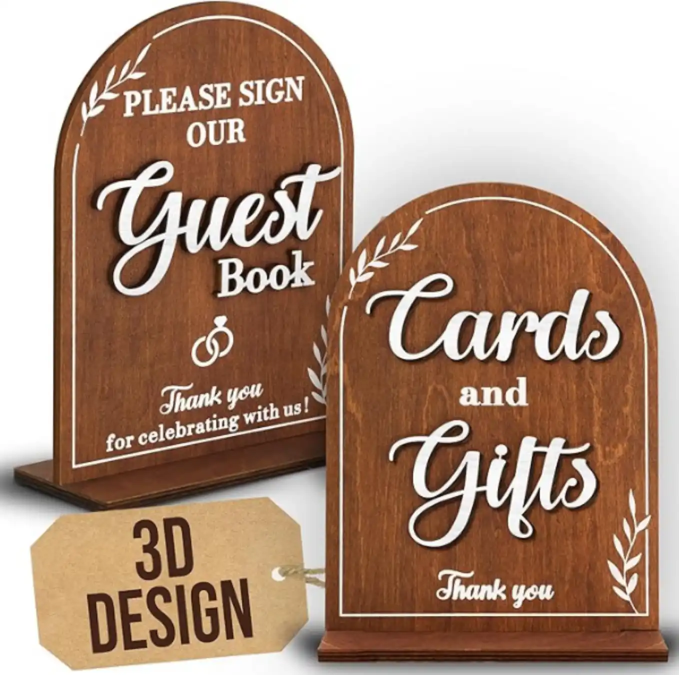 STOFINITY 2 Piece Rustic Wood Wedding Table Signs Set Cards Gifts Guest Book