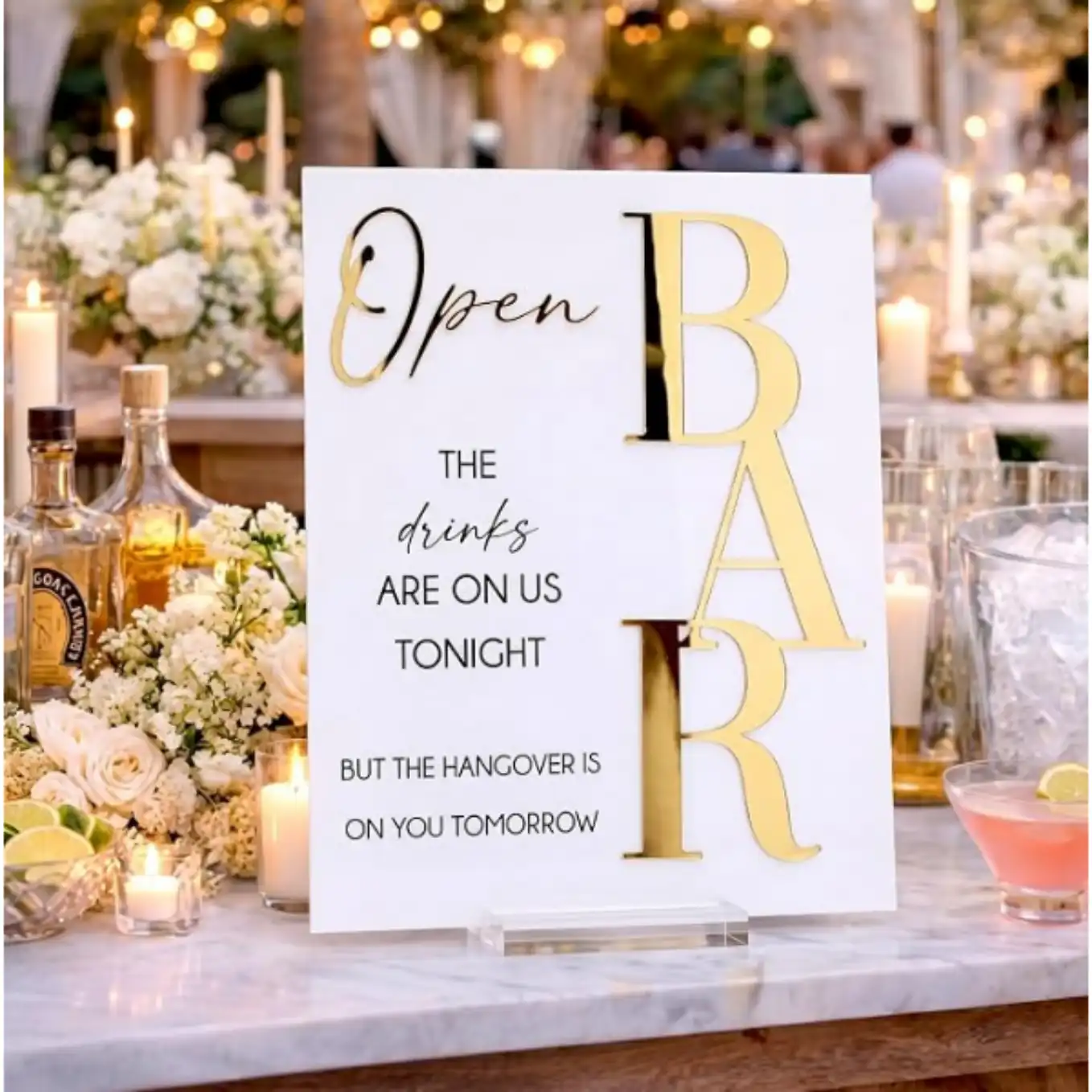 Yousoontic 3D Acrylic Wedding Open Bar Sign Tabletop Decor