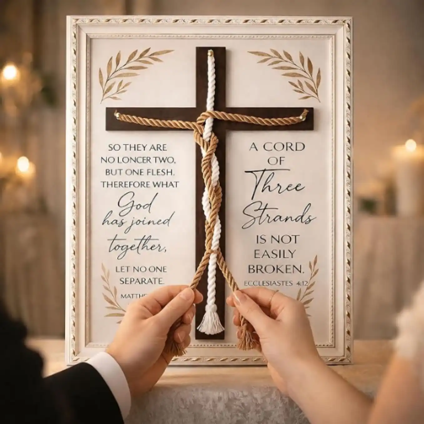 Cord of Three Strands Wedding Ceremony Sign Interactive Unity Rope Cross Keepsake