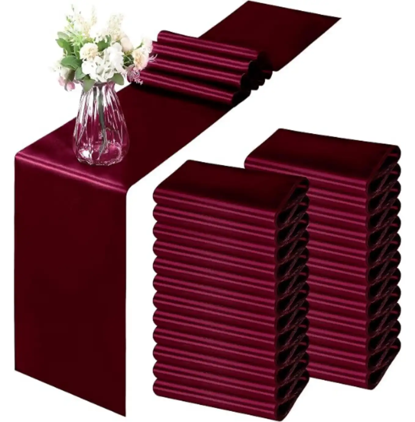 Horbaunal 12 Pack Burgundy Satin Table Runner 12 x 108 Inch