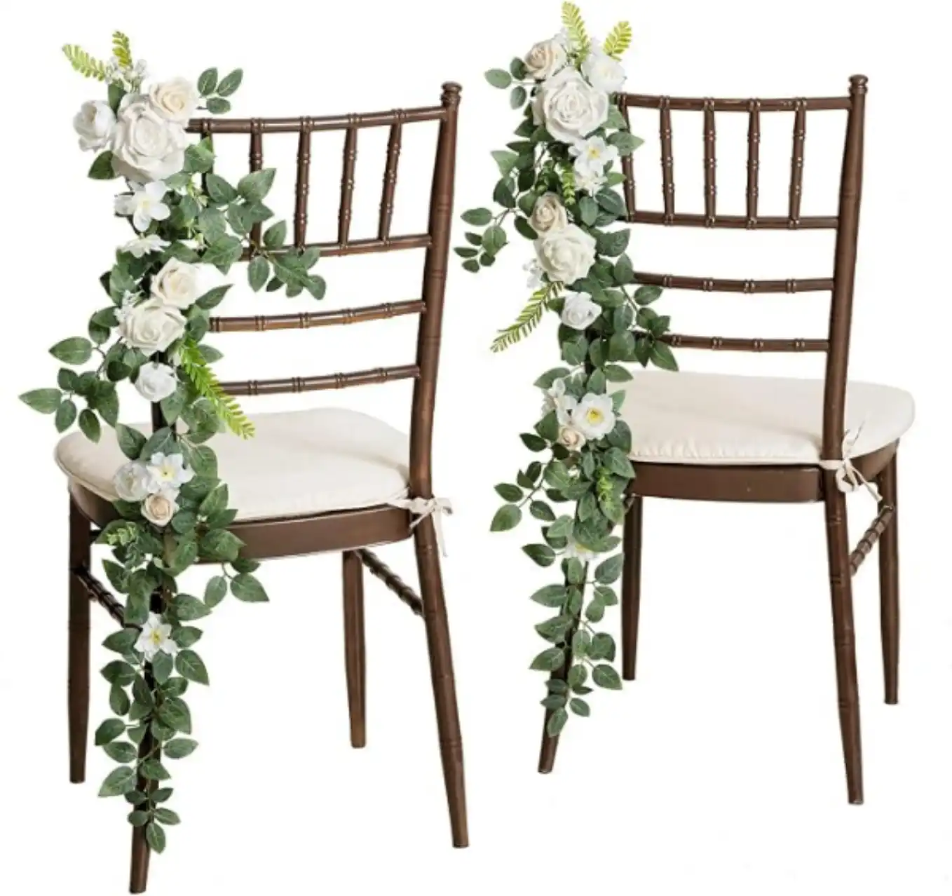 Ling's Moment 10pcs White Sage Green Artificial Wedding Chair Aisle Pew Flowers