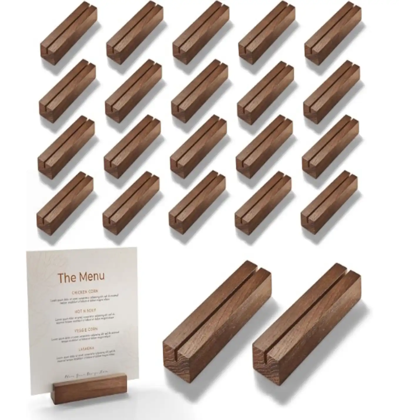 Tidita 20 pcs Oak Wood Place Card Holder Walnut Color Wooden Acrylic Sign Holder Table Decor