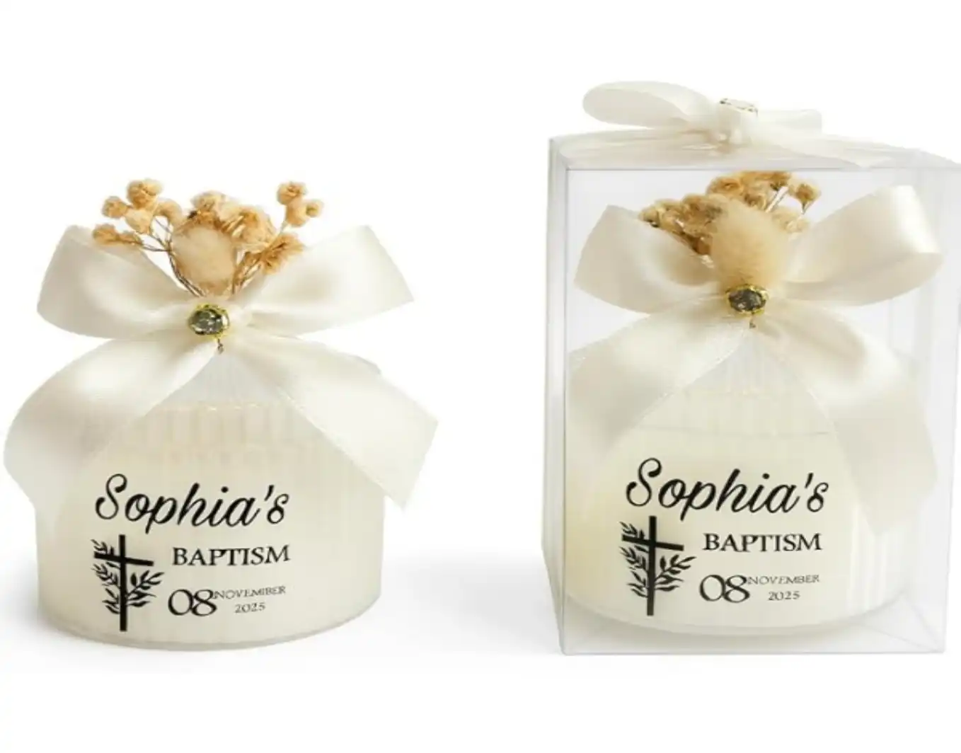 Personalized Baptism Candle Favors Elegant Velas de Bautizo for Religious Events