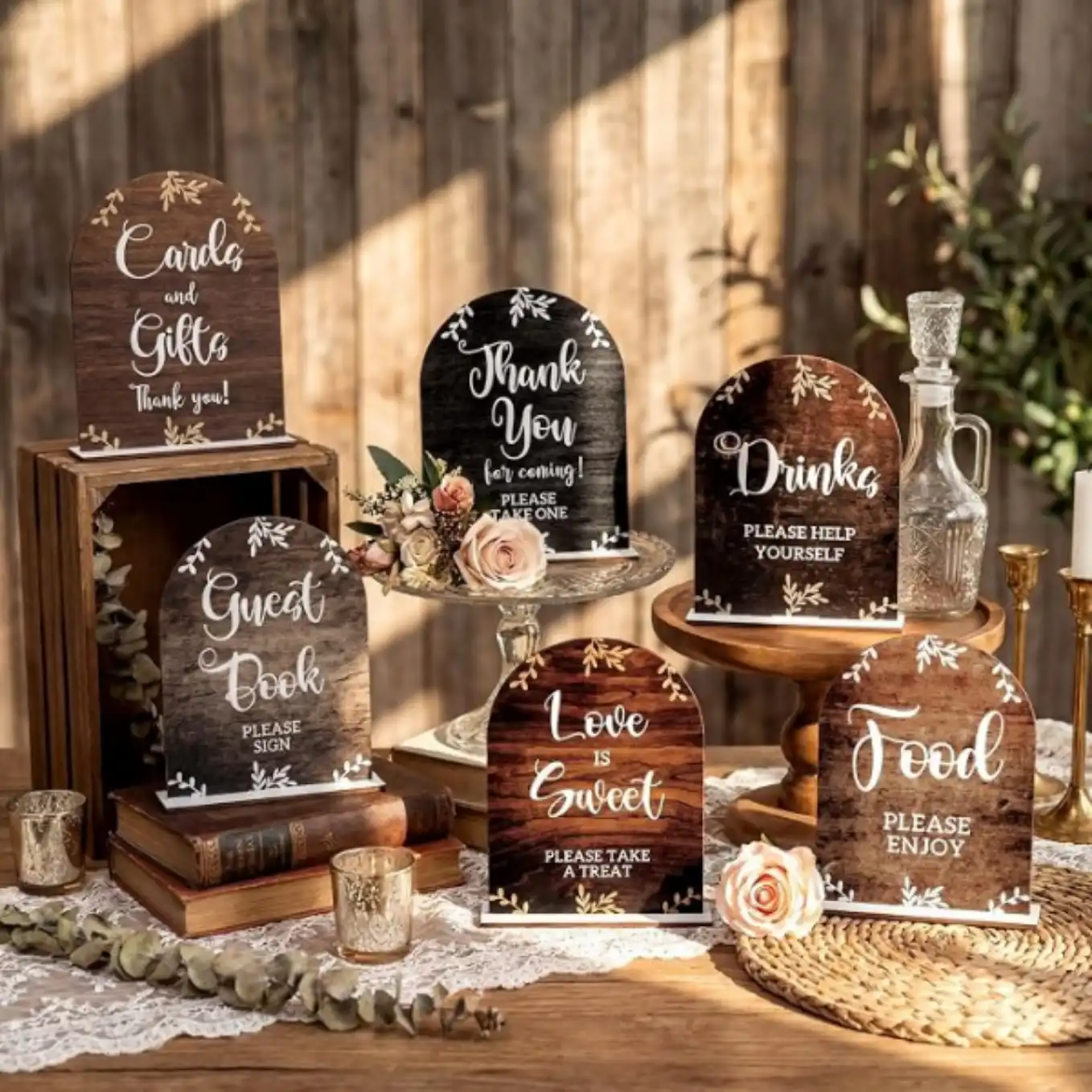 Amyhill 6 Piece Rustic Wood Wedding Table Signs Set