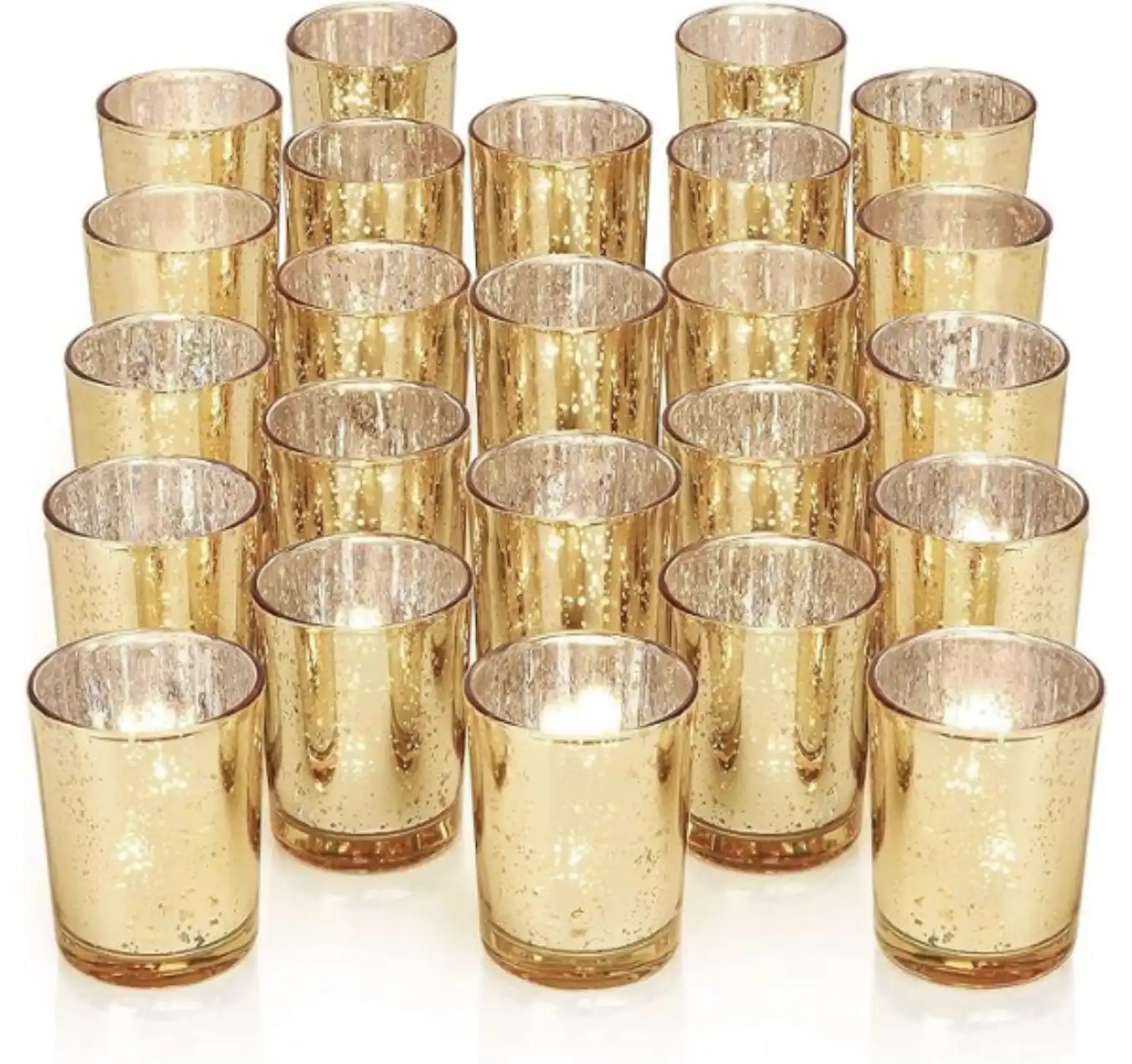 DARJEN 24 Piece Gold Mercury Glass Votive Candle Holders Set