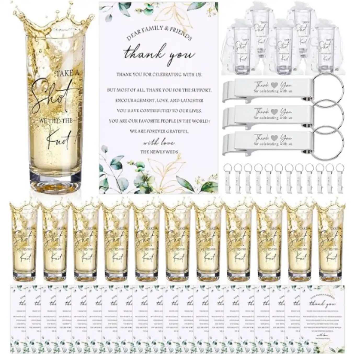 Sliner 100 Sets Wedding Favors Acrylic Shot Glasses Keychains Cards Bags