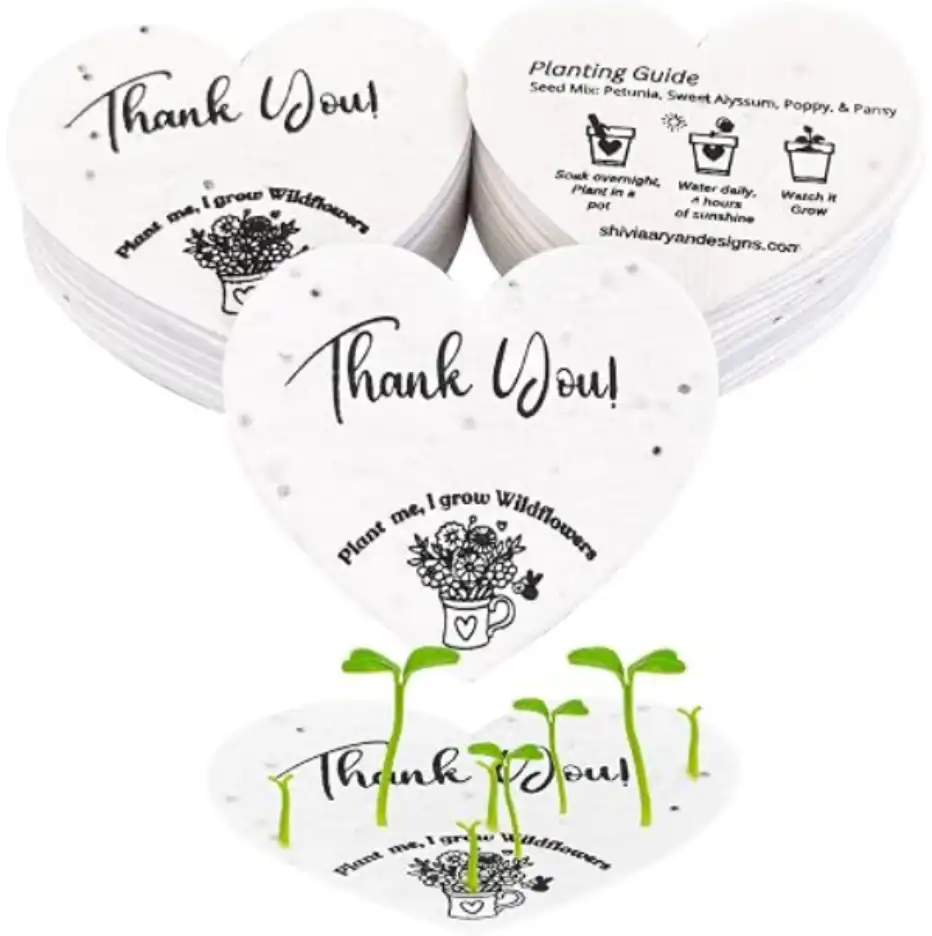 ShiviAaryan Designs 50 Pack Seed Paper Thank You Cards Handmade Floral Tags