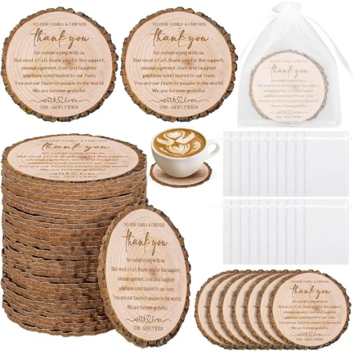 Hushee 200 Pcs Rustic Wedding Favors Guest Natural Cork Coasters