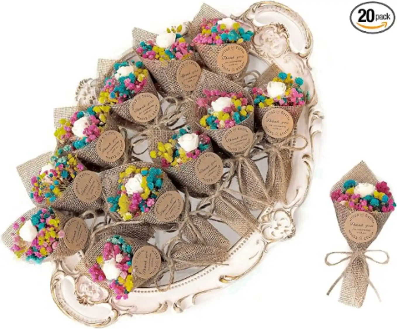 LucidLather 20 Pack Mini Magnet Dried Flowers Bouquet Blue Wedding Favors