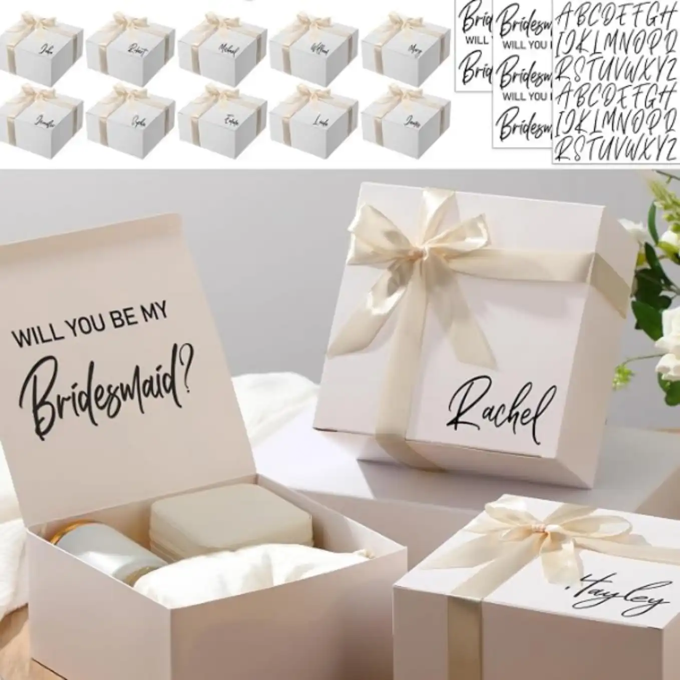 AmazingSpark 8 Set Bridesmaid Proposal Boxes Wedding Gift Boxes with Lids