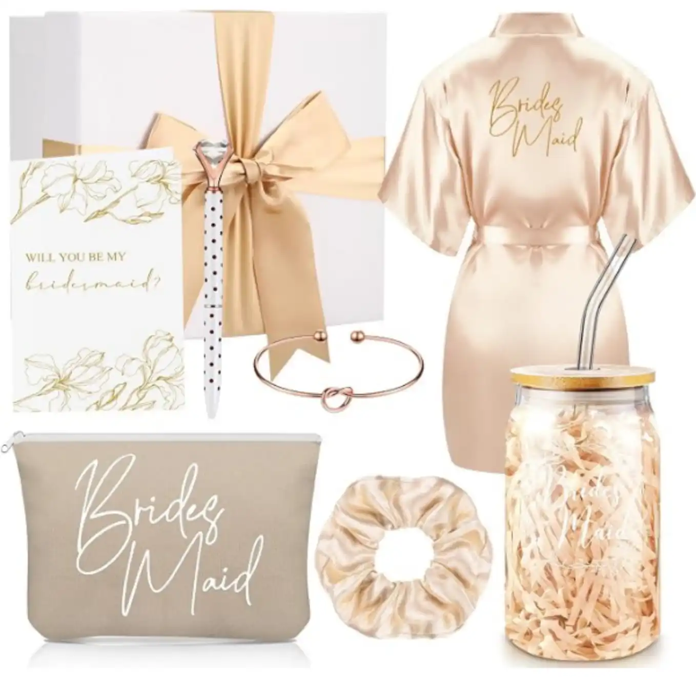 Irenare 8 Pcs Bridesmaid Proposal Gifts Set with Box Champagne