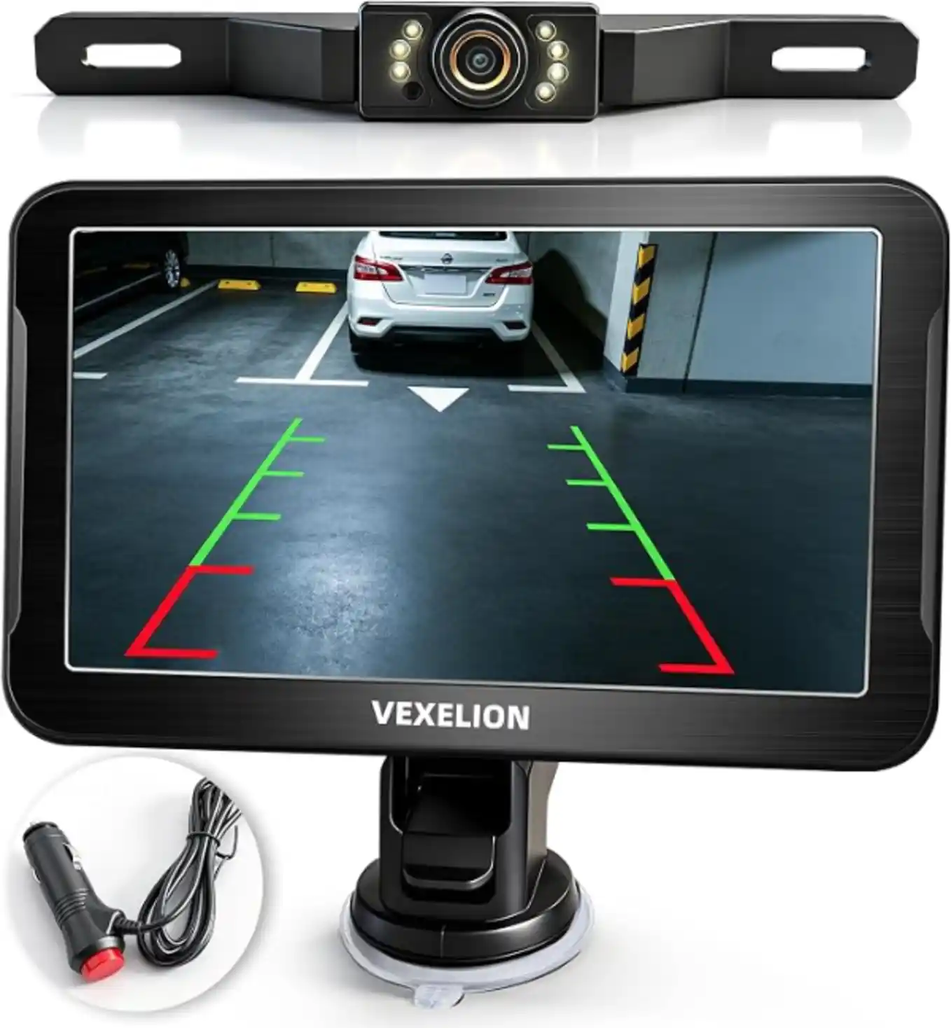Vexelion 2K Backup Camera Kit Seven Inch Monitor Wired Zero Lag Super Night Vision Waterproof
