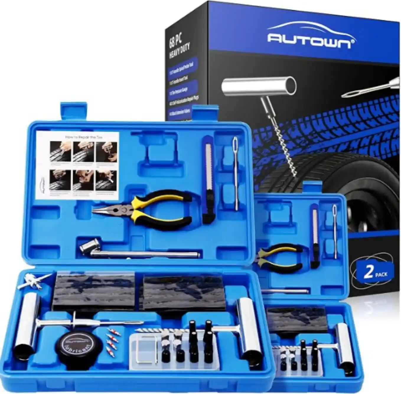 AUTOWN Flat Tire Repair Kit Sixty-Eight Piece Two Pack Heavy Duty Tire Plug Kit