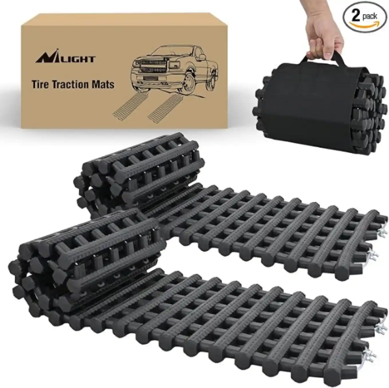 Nilight Tire Traction Mats Seven Ton Heavy Duty Thirty Nine Inch Roll Up Recovery Tracks Two Pack