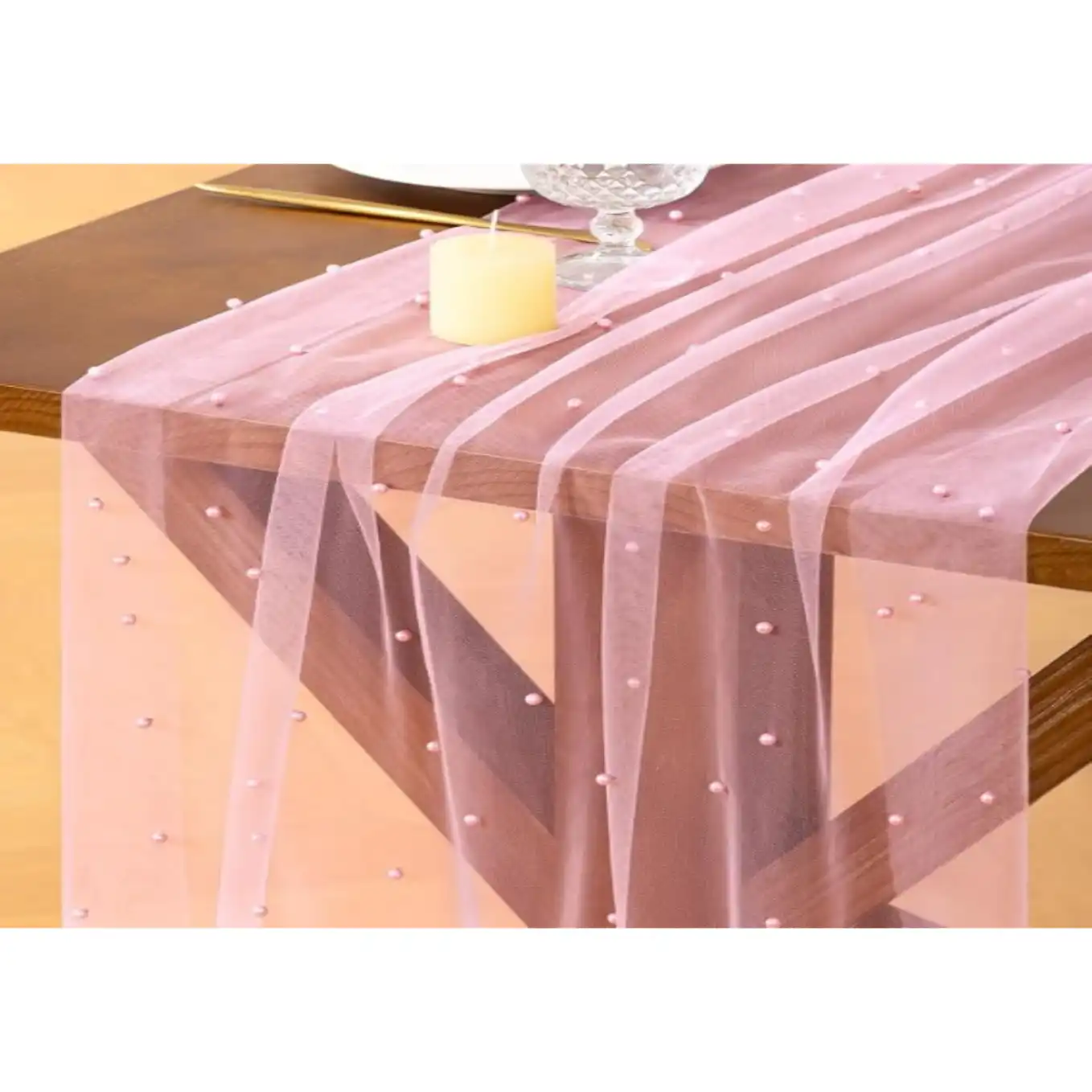 Socomi Pearl Pink Chiffon Cheesecloth Table Runner 10FT Wedding Decor