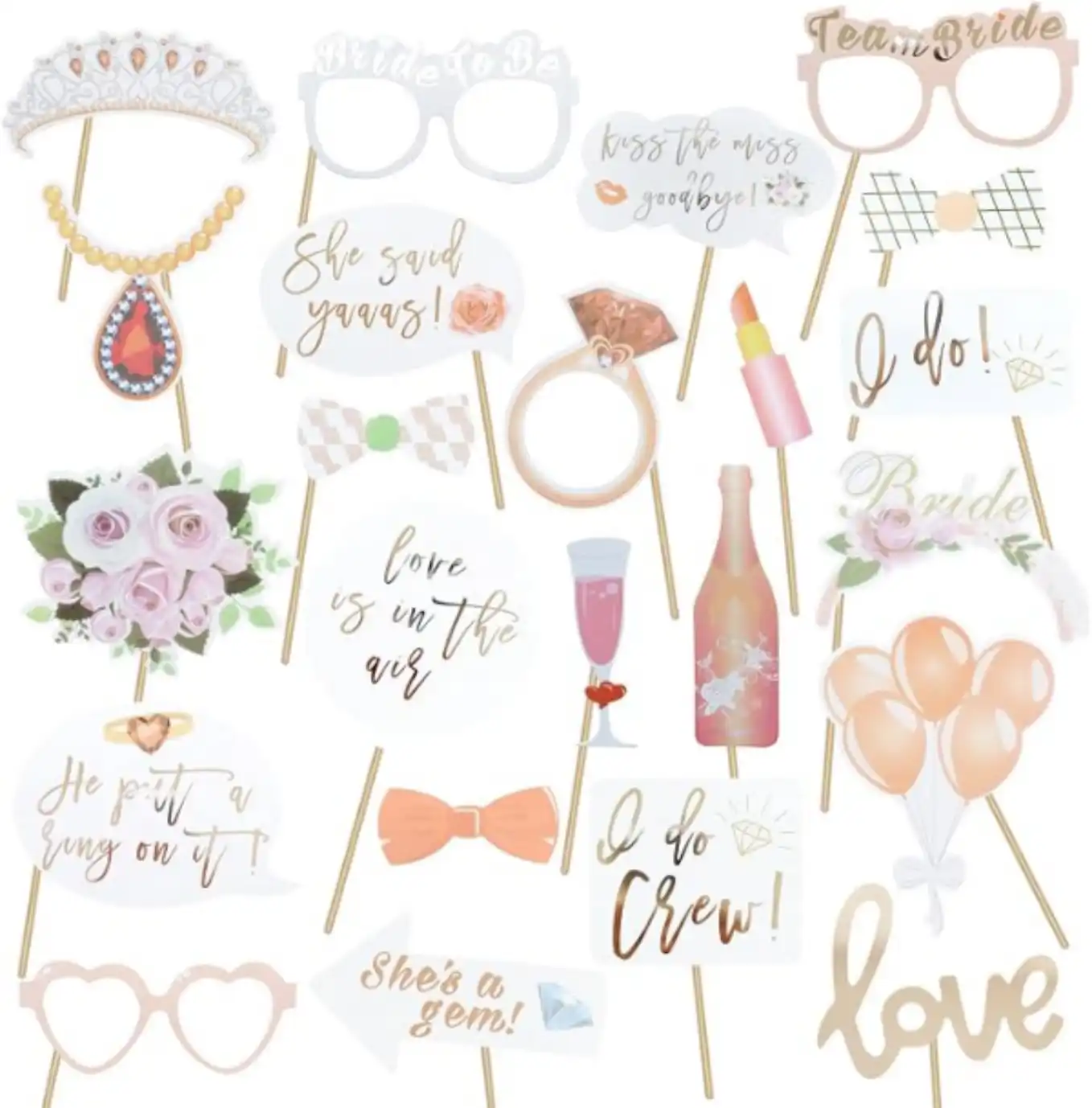 ZINRIE Rose Gold Bridal Shower Photo Booth Props 23 Piece Set