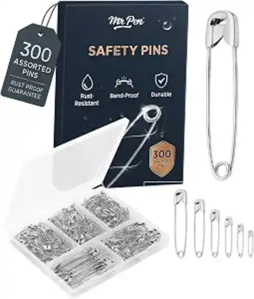Mr. Pen 300 Pack Safety Pins Assorted Sizes Nickel Plated Steel Rust Resistant Heavy Duty Bulk Set with Case