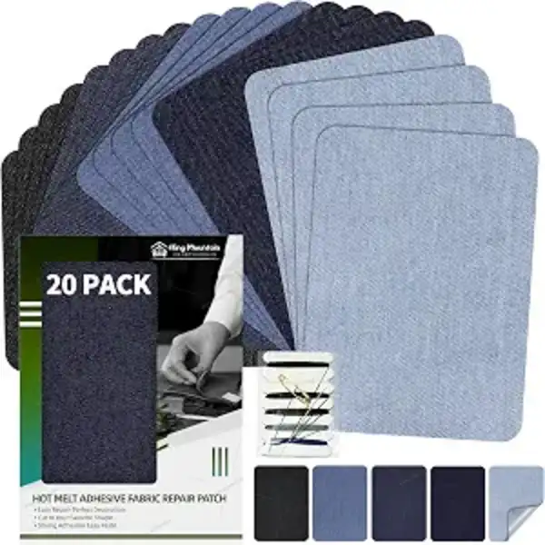 KING MOUNTAIN Iron On Denim Repair Patch 20 Piece Pack 100 Percent Cotton Jeans Repair Kit