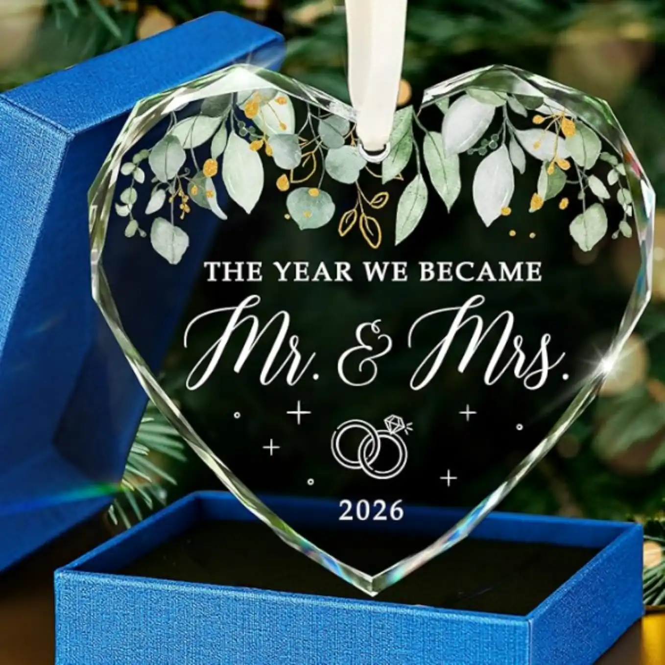 HEXMOZ Wedding Gifts for Couples 2026 Mr and Mrs Glass Christmas Ornament