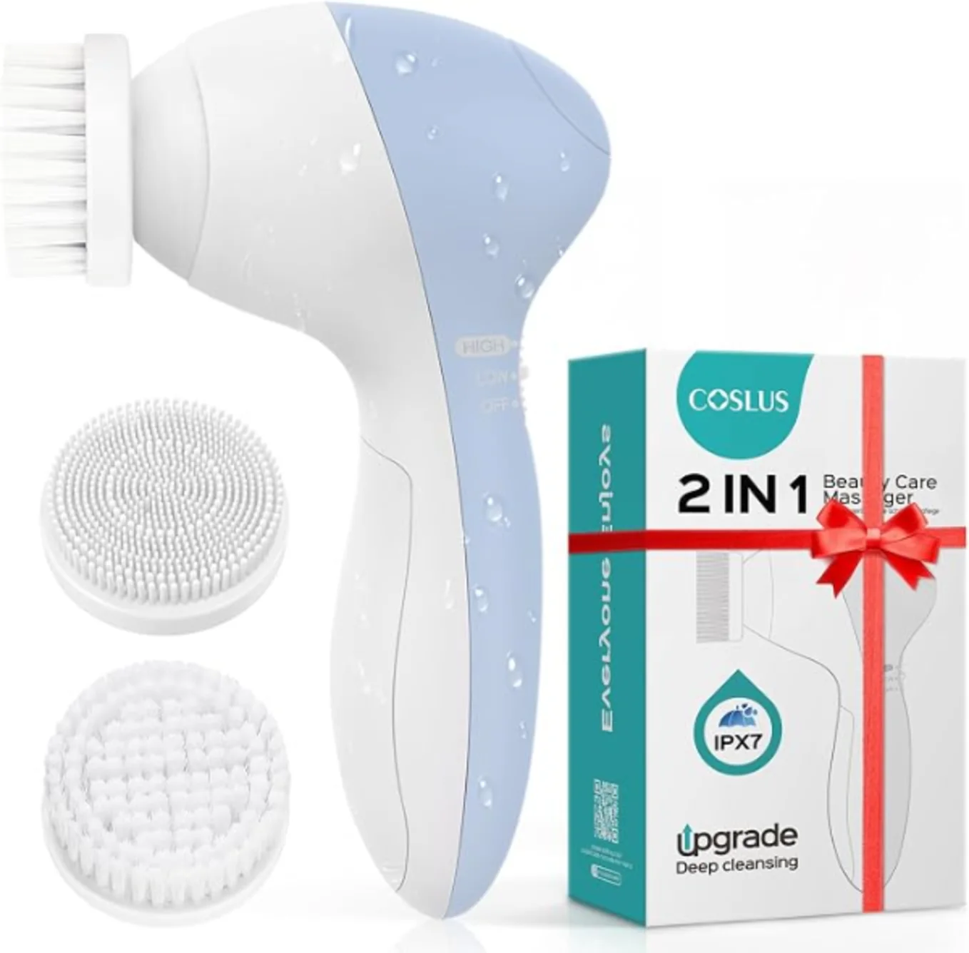COSLUS 2-in-1 Rotating Facial Cleansing and Exfoliating Brush