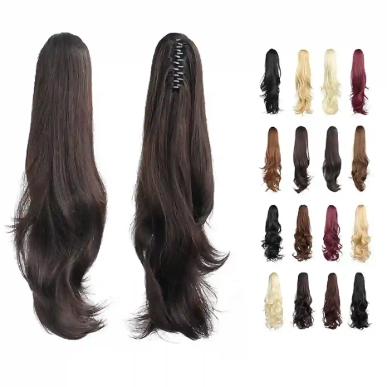 HSPJHTM Dark Brown Claw Clip Ponytail Extension Synthetic Heat Resistant Straight Hair Piece