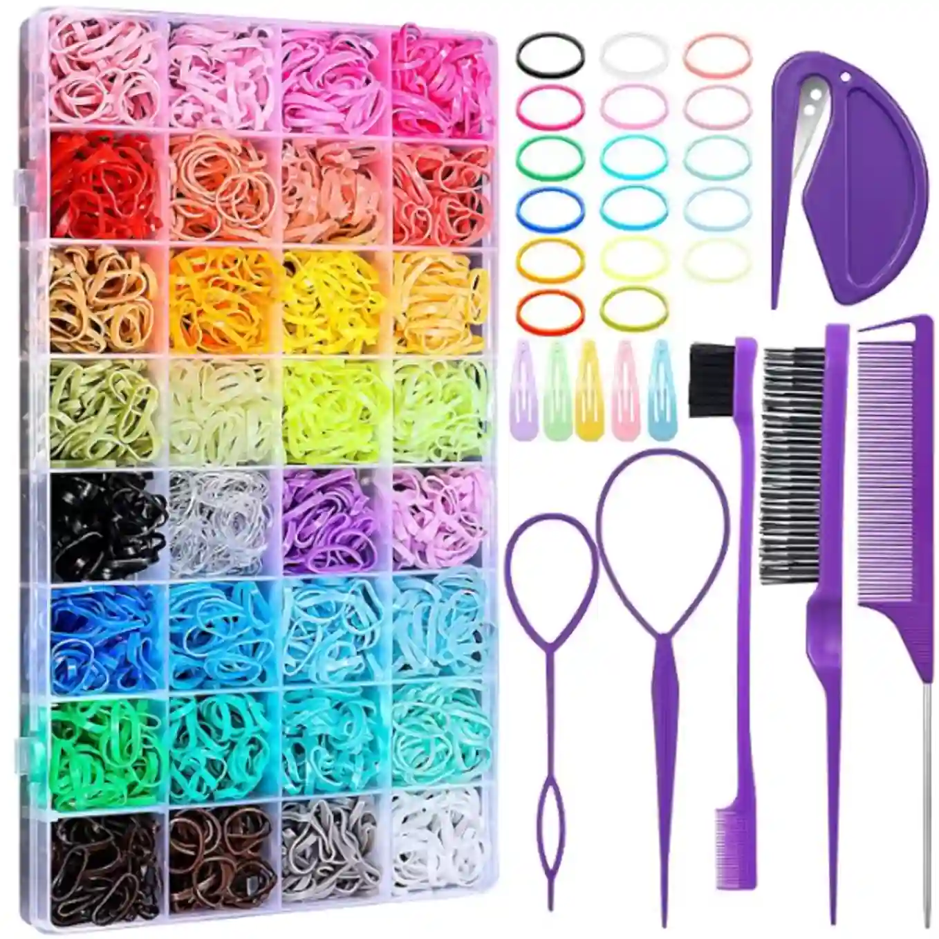 Auroray Thirty Two Colors Small Hair Rubber Bands With Sixteen Styling Tools Two Thousand Pieces
