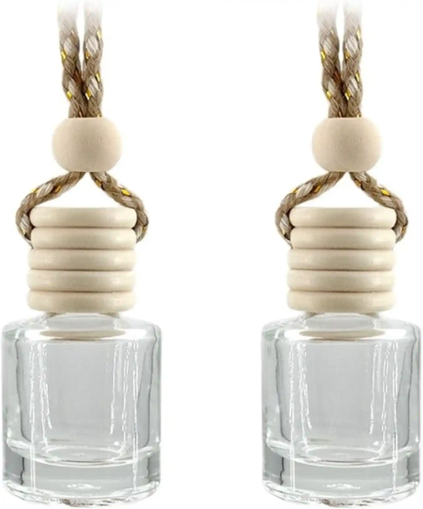 2 Pack Hanging Empty Glass Car Diffuser Bottles with Wood Caps