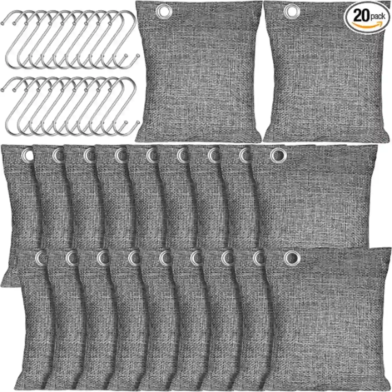 20 Pack Activated Charcoal Odor Absorber 100g with Hooks Bamboo Air Purifying Bags