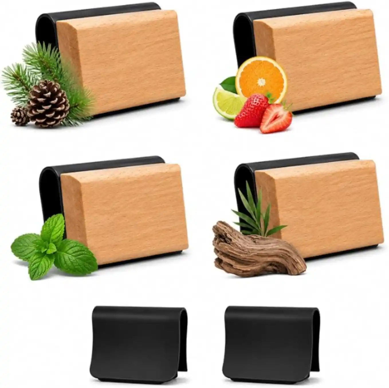 AiRunTech Natural Wood Car Air Freshener 4 Pack Reusable Visor Clip Diffuser