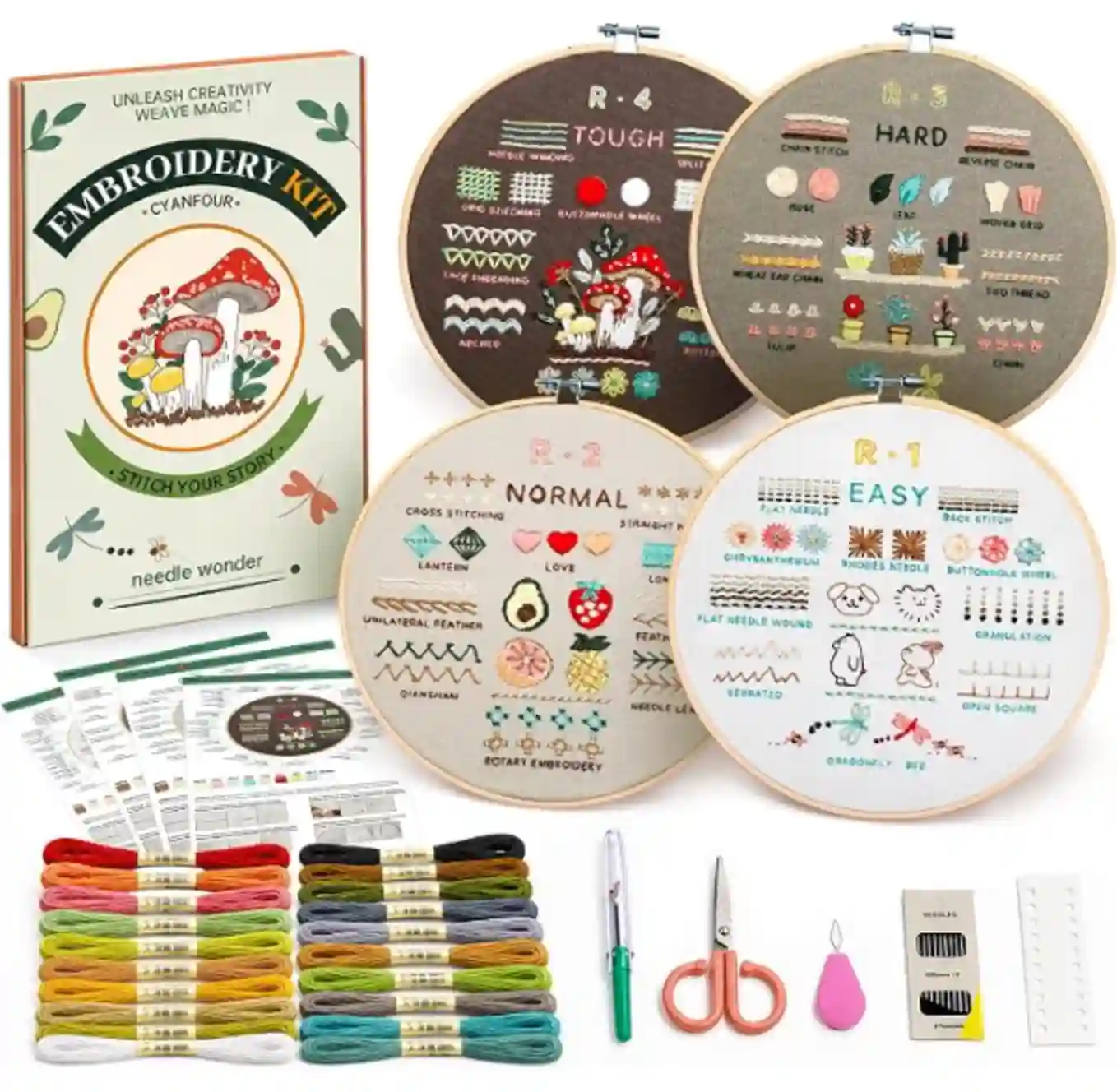 CYANFOUR Embroidery Kit for Beginners 4 Stage Craft Set with Video Tutorials