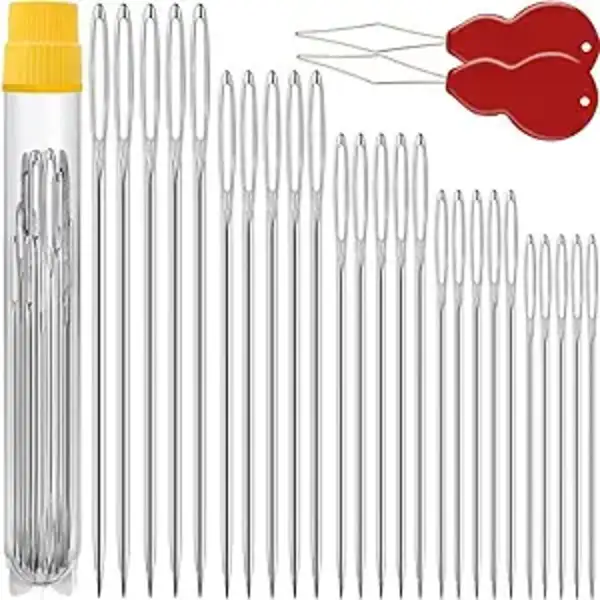 JollMono 25 Pcs Large Eye Hand Sewing Needles Set with Storage Tube and Threaders