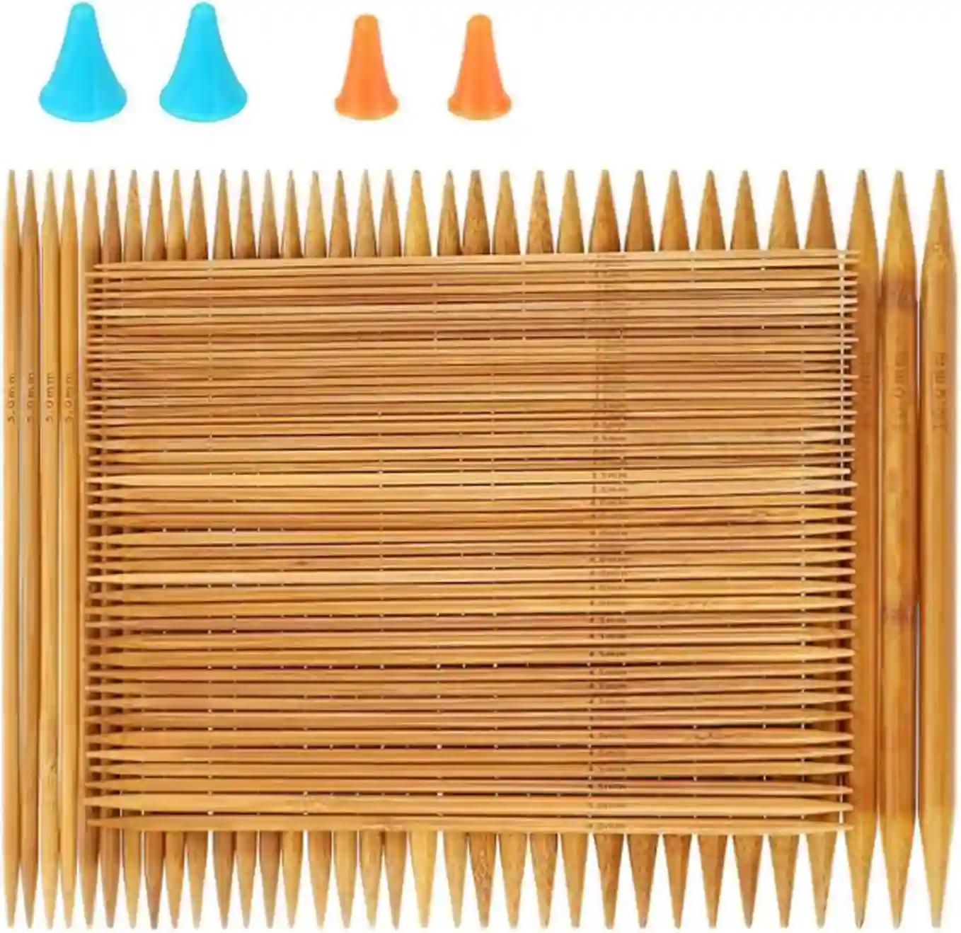 RELIAN Double Pointed Bamboo Knitting Needles Set Fifteen Sizes Eight Inches with Point Protectors