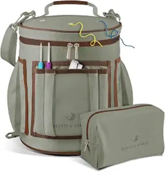 Hearth and Harbor Canvas Crochet Bag Organizer Backpack with USB Port Sage Green
