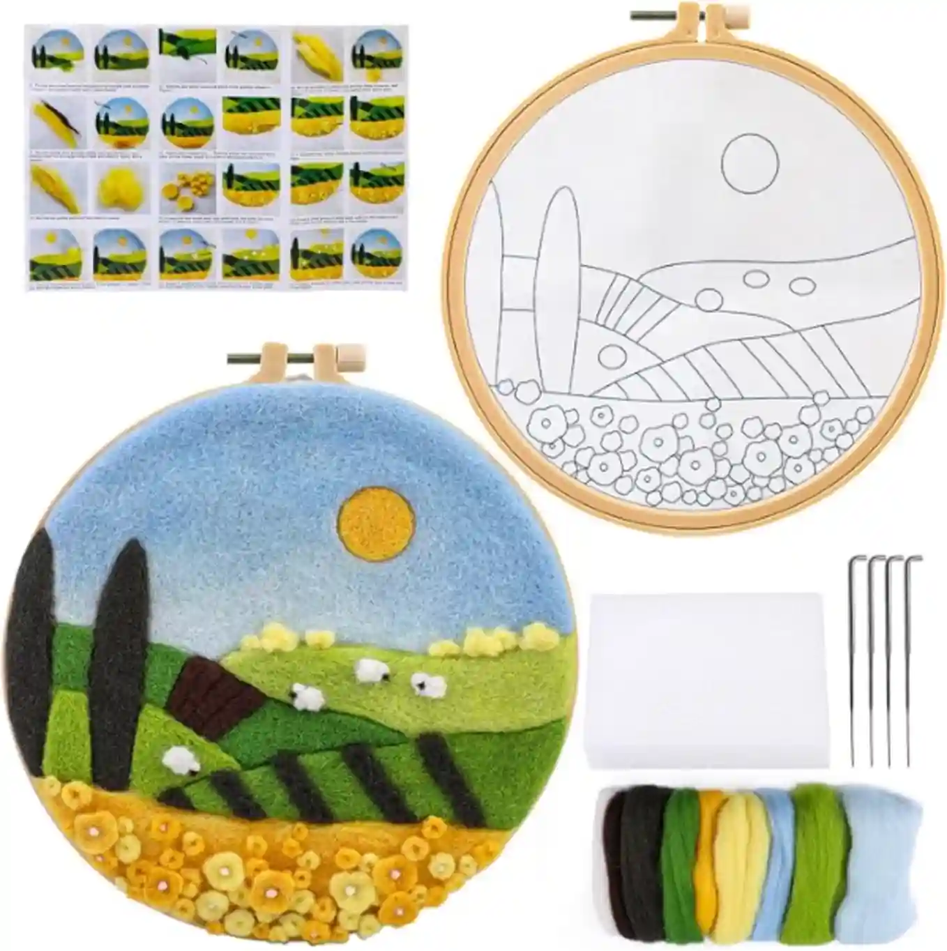 Mayboos Needle Felting Starter Set for Beginners Wool Craft Kit with Picture Frame