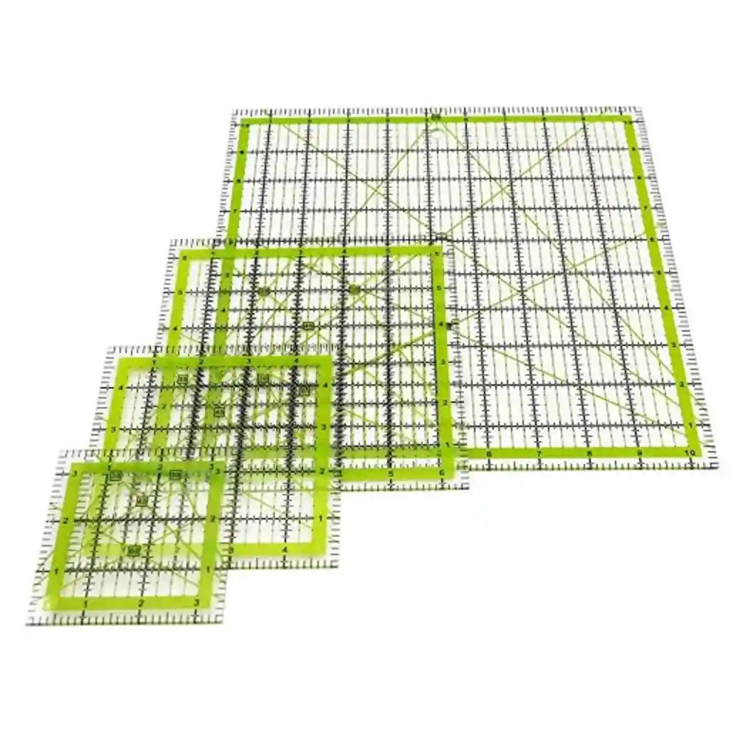 LINXIAO 4 Piece Acrylic Square Quilting Rulers Set Green Precision Measurement Templates for Sewing Crafting