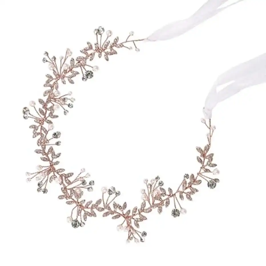 Bridal Headpiece Wedding Headband Rhinestone Hair Accessories Rose Gold