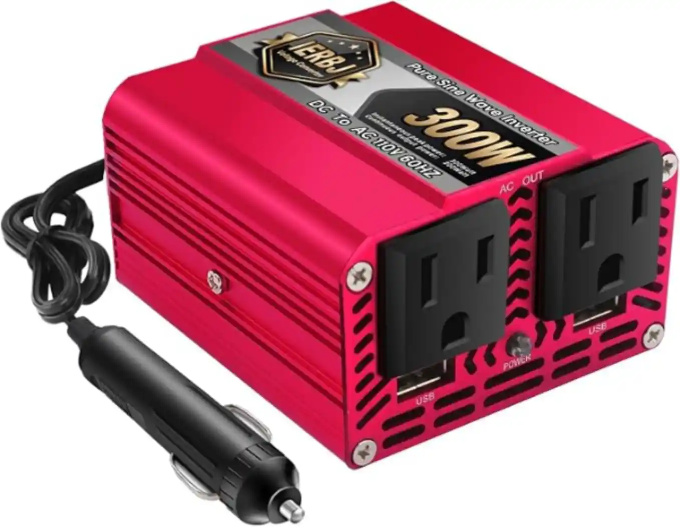 300W Car Power Inverter DC 12V to AC 110V with 2 USB Ports Dual AC Outlets