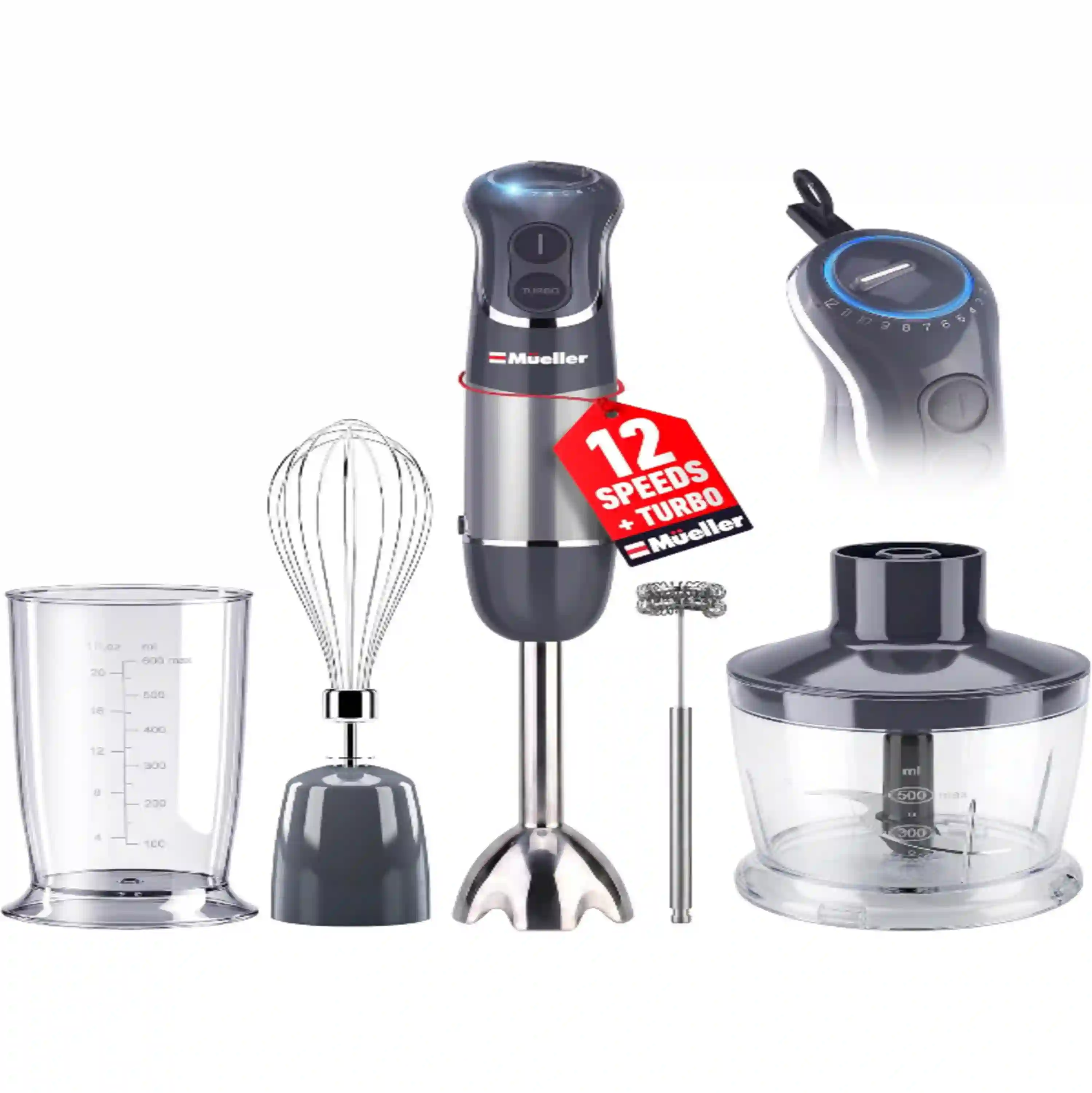 Mueller Multistick 5-in-1 Immersion Hand Blender with Heavy Duty Copper Motor and Accessories
