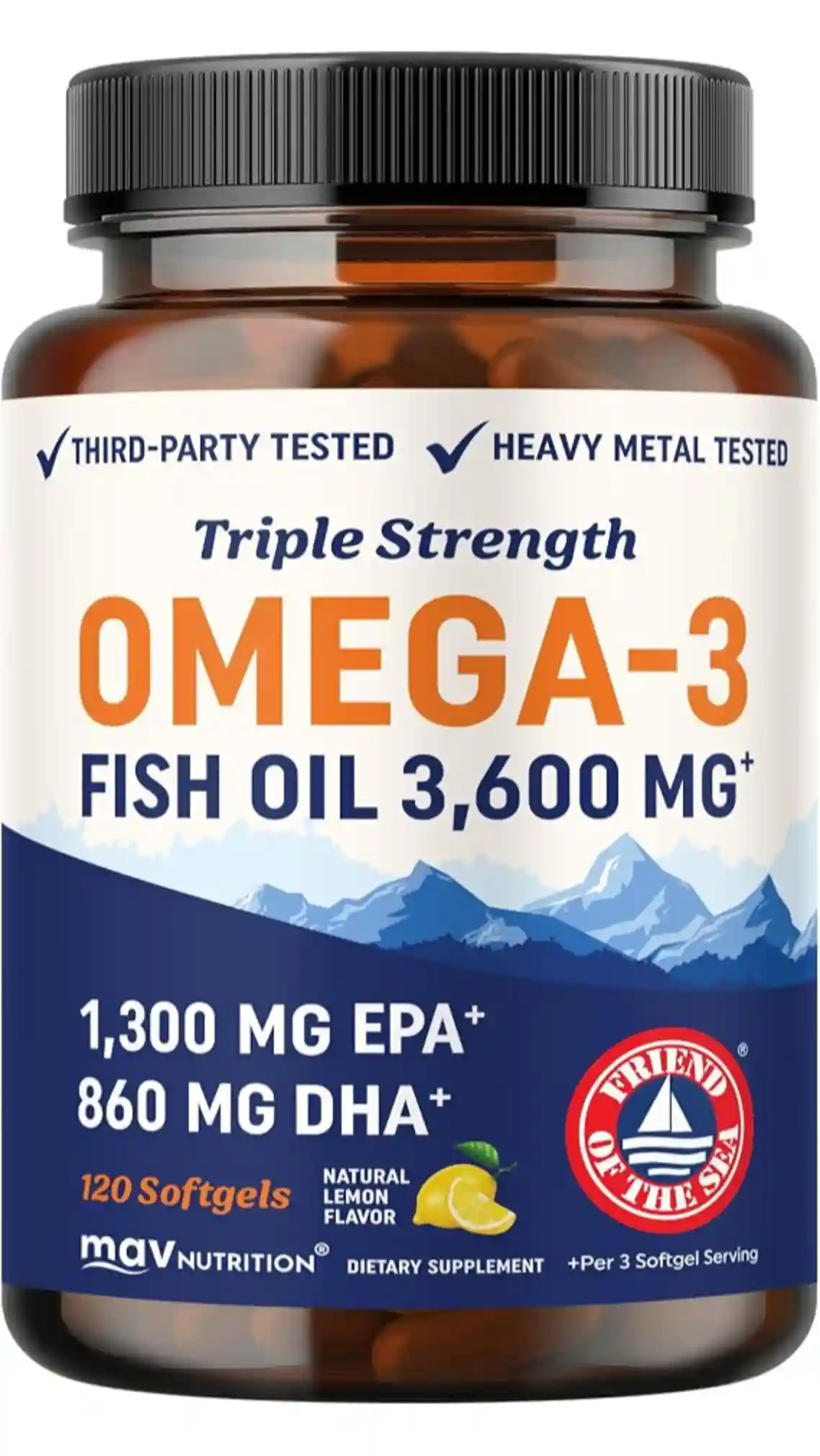 MAV Nutrition Triple Strength Omega 3 Fish Oil Softgels High EPA DHA