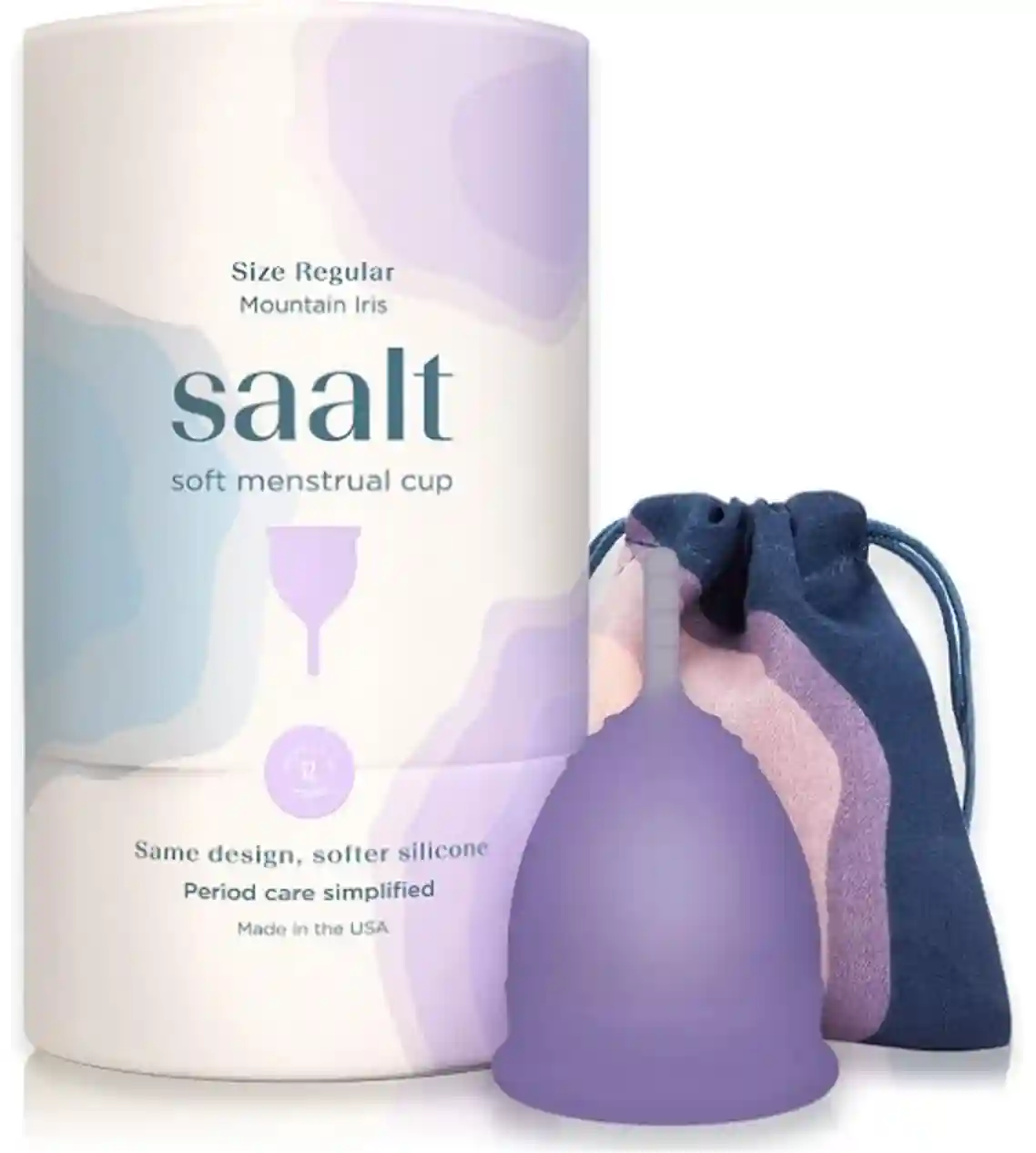 Saalt Soft Menstrual Cup Reusable Period Cup with Carry Bag Mountain Iris