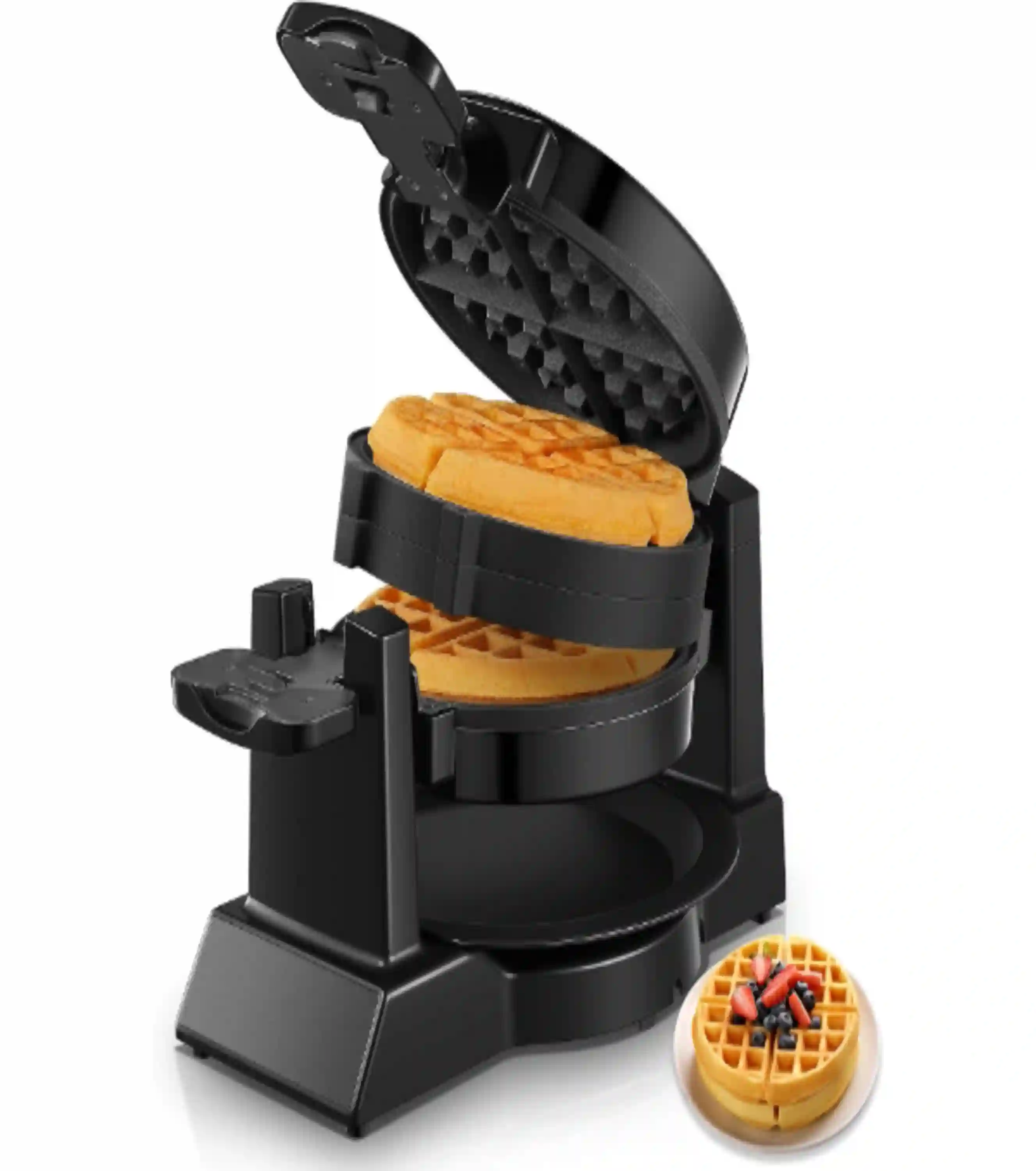 FOHERE Double Belgian Waffle Maker 1400W 180 Degree Rotating Nonstick Black