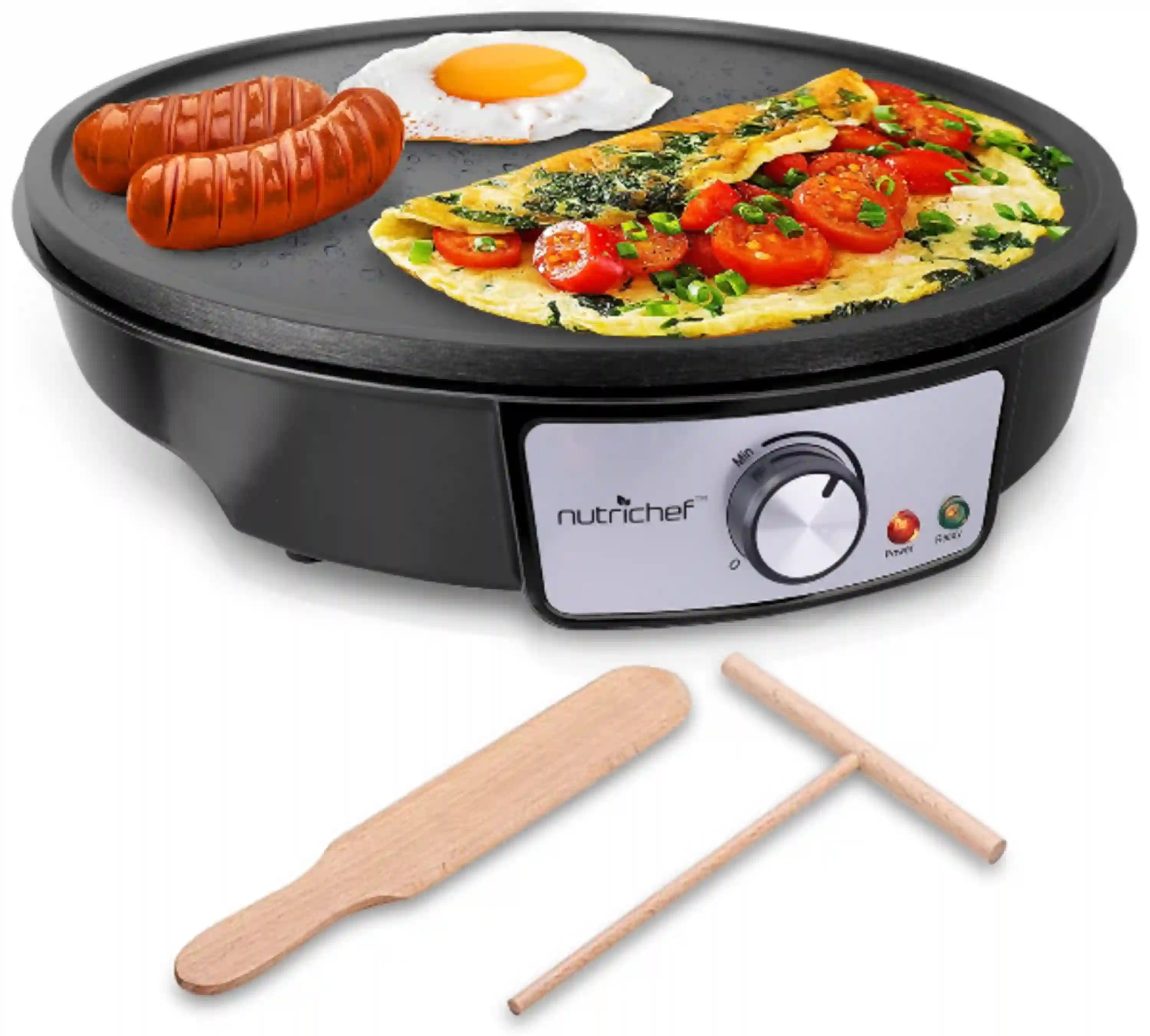 NutriChef 12 Inch Electric Griddle and Crepe Maker with Spreader and Spatula
