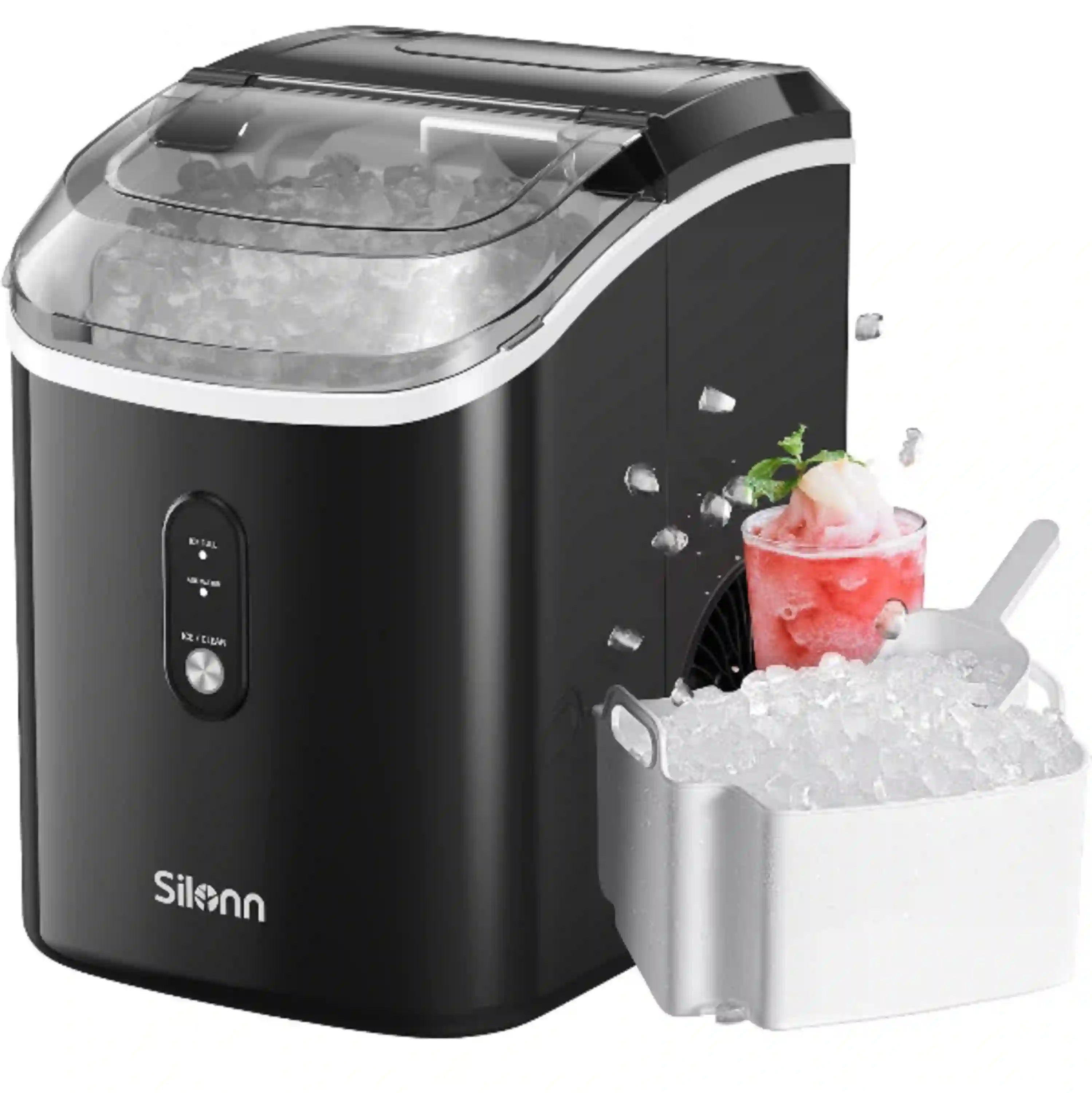 Silonn Nugget Ice Maker Countertop Portable Chewable Pellet Ice Machine Black