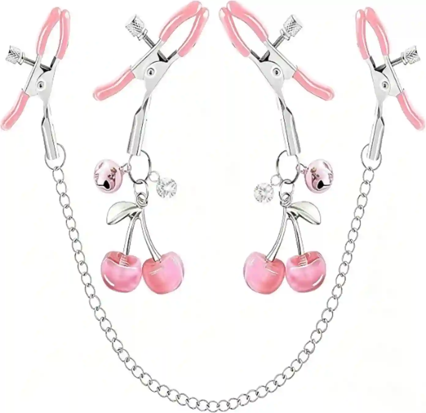 Adjustable Non-Piercing Body Chain Jewelry Set with Silicone Pads and Pink Cherry Charm