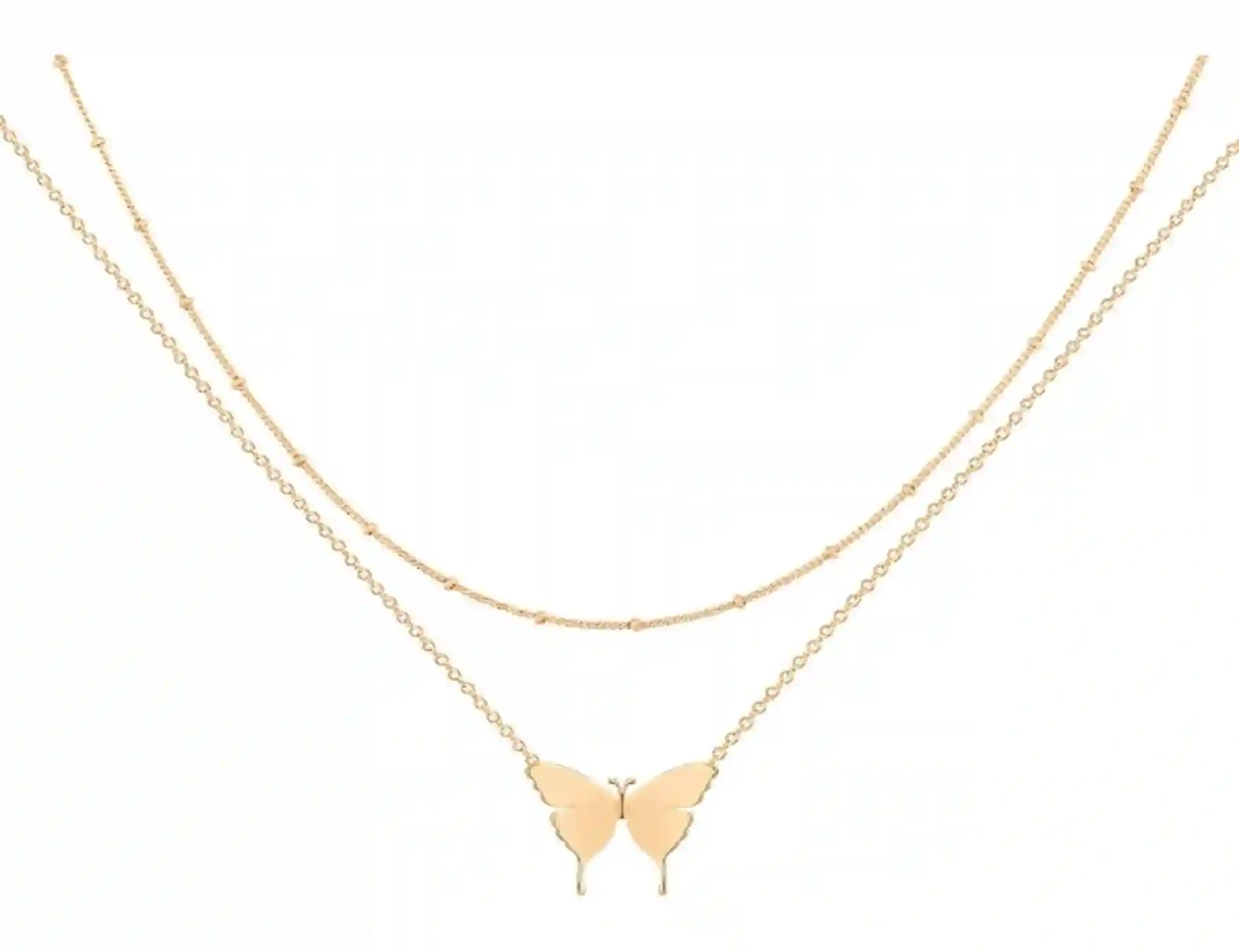MEVECCO Dainty Pendant Layered Necklaces 18K Gold Plated Brass Two Piece Butterfly Choker Set