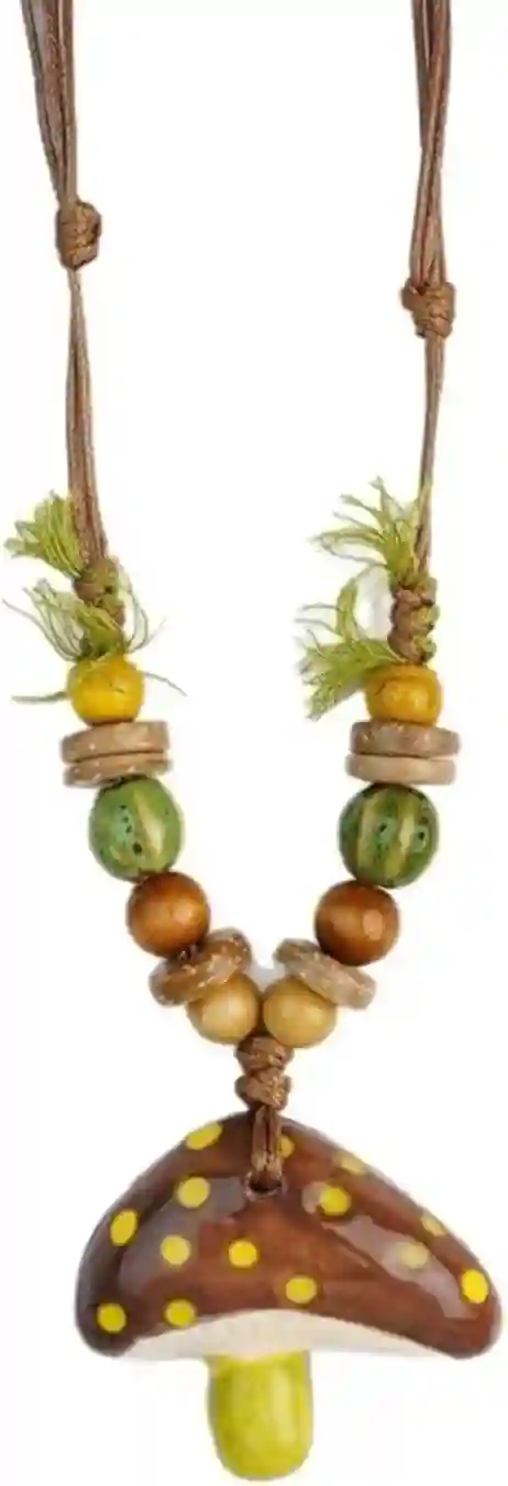 Pingyongchang Colorful Ceramic Beads Mushroom Necklace Boho Flower Lariat Necklace