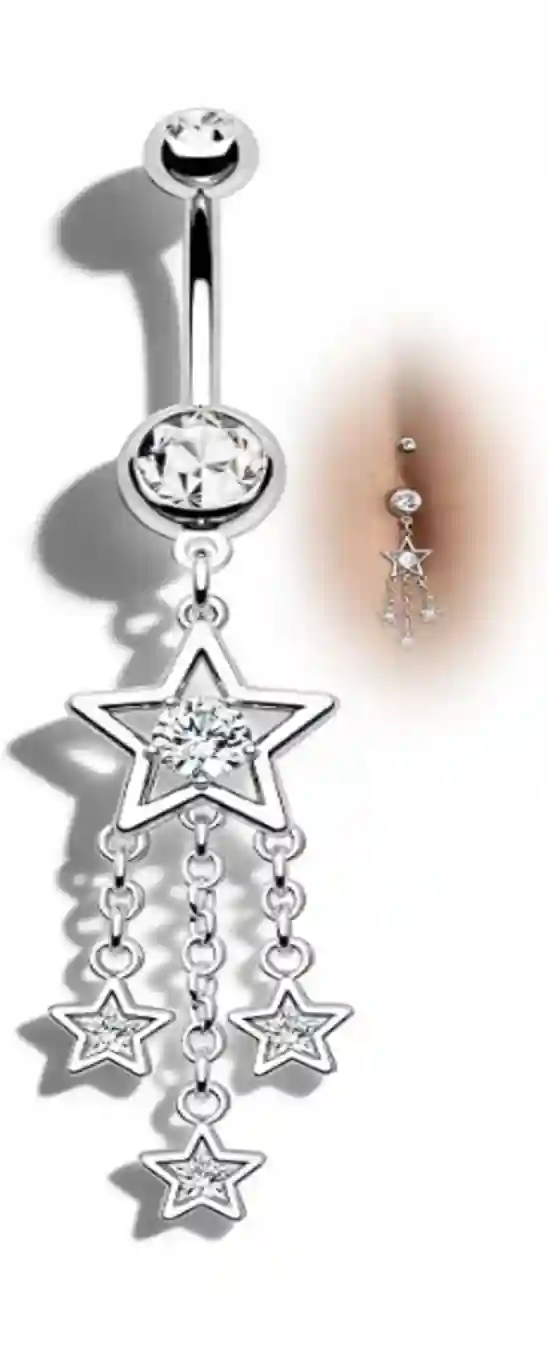 Dangle Belly Button Rings 14G Star Dangly Belly Navel Rings Stainless Steel Piercing Jewelry
