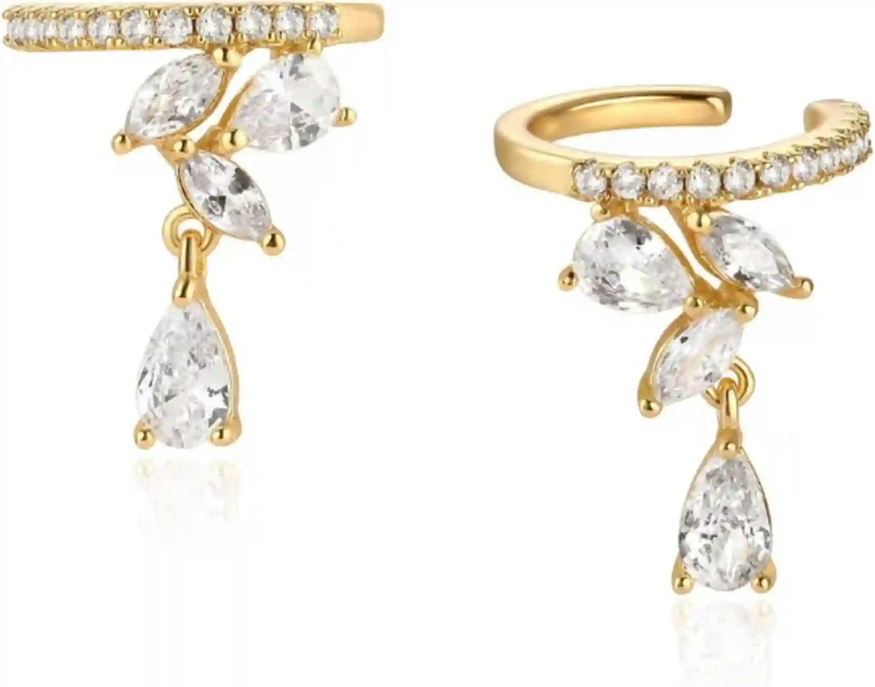 Bemoly Ear Cuff Earrings 14K Gold Plated Cubic Zirconia Dangle Huggie Ear Cuffs Non Piercing Clip On