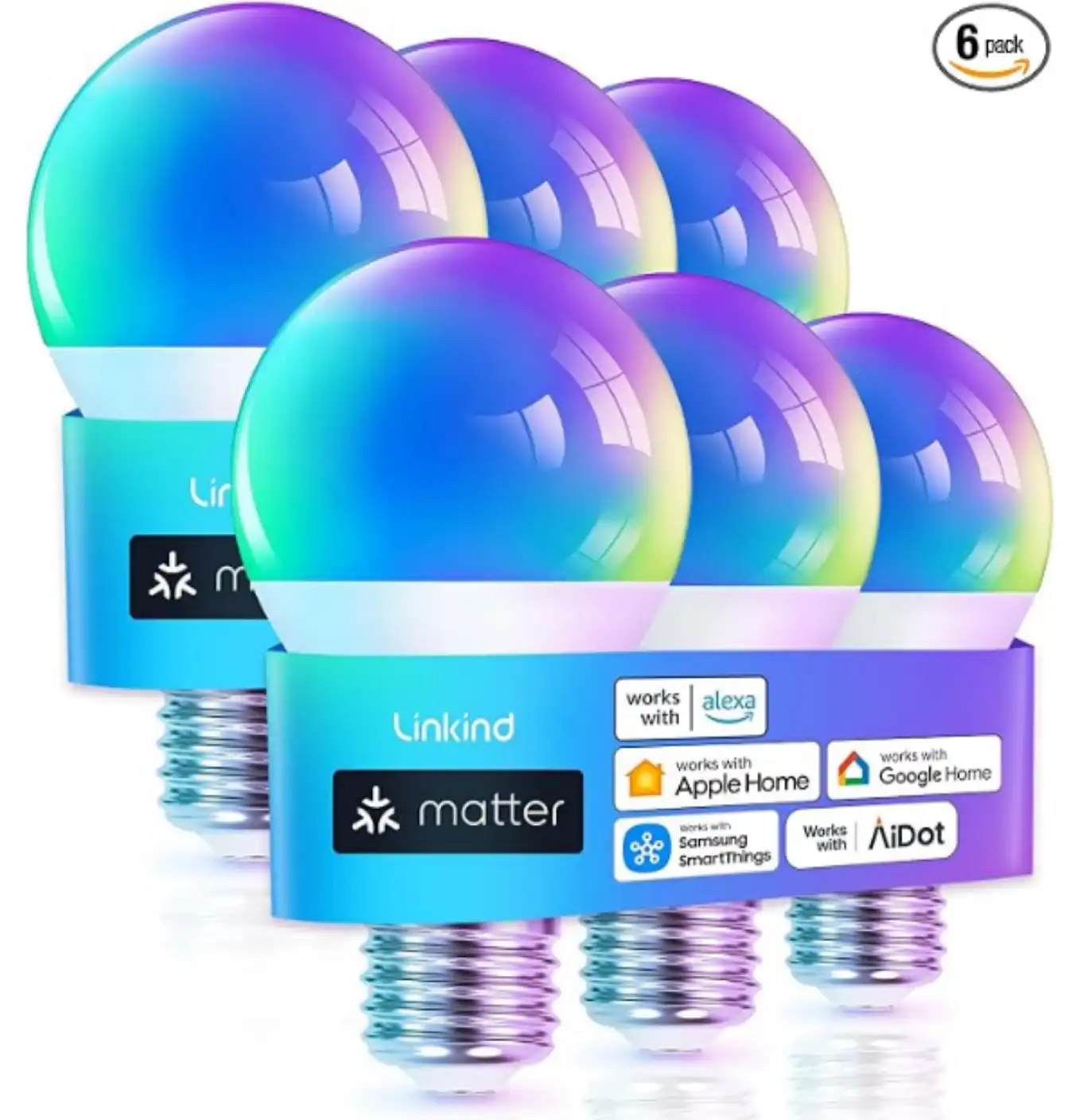 Linkind Matter Smart Light Bulbs WiFi LED Color Changing Mood Lights 6 Pack